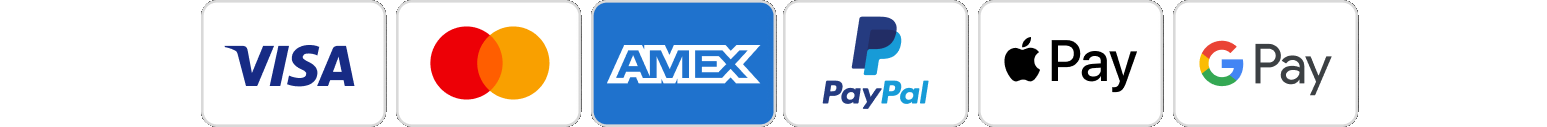 Accepted payment methods: Visa, Mastercard, American Express, PayPal, Apple Pay, Google Pay and more